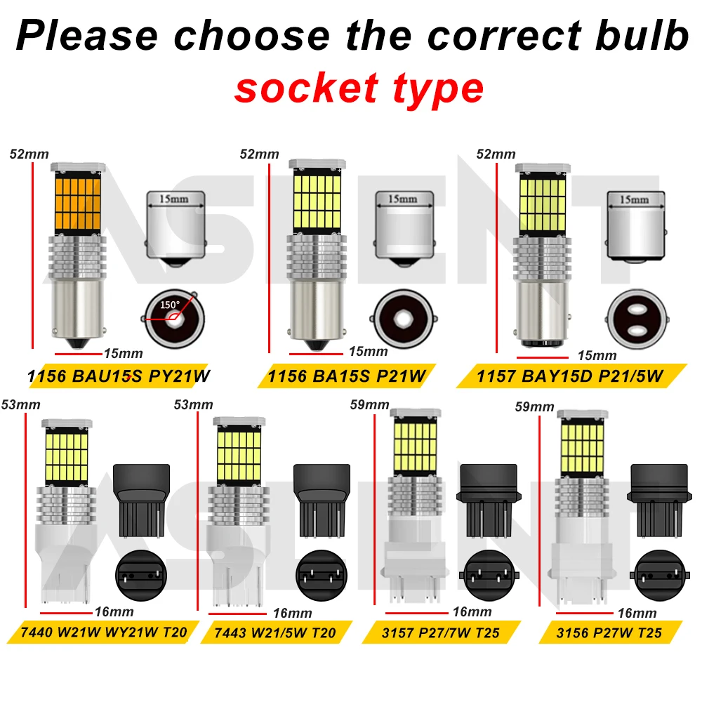 Bombillas LED para coche, luz blanca, ámbar y roja, W21/5W, 7443, T20, 7440, W21W, WY21W, T25, 3157, BA15S, P21W, PY21W, BAU15S, P21/5W, 4014SMD, 1600LM, 2 piezas