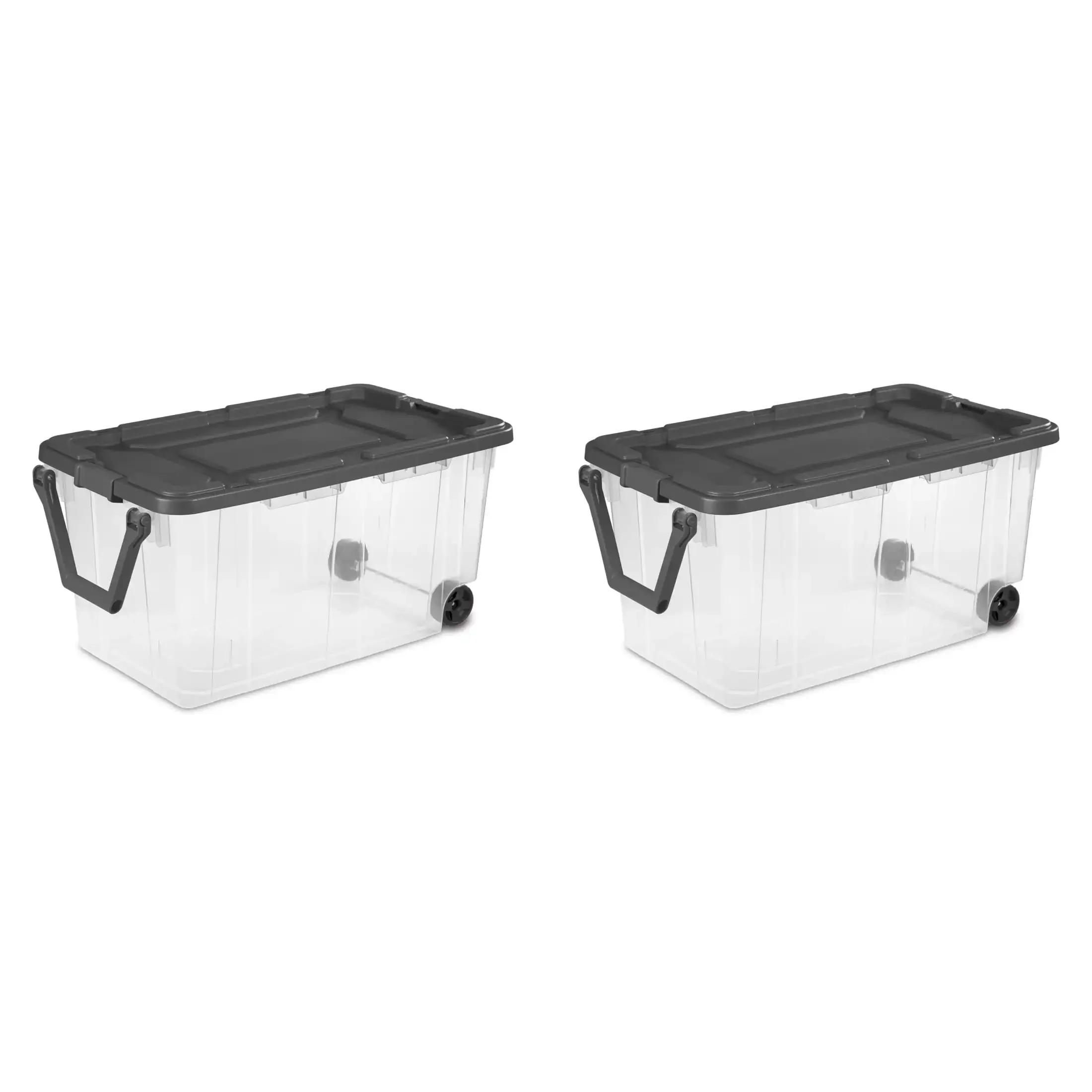 160 Qt. Wheeled Storage Box Plastic Adult, Flat Gray, Set of 2