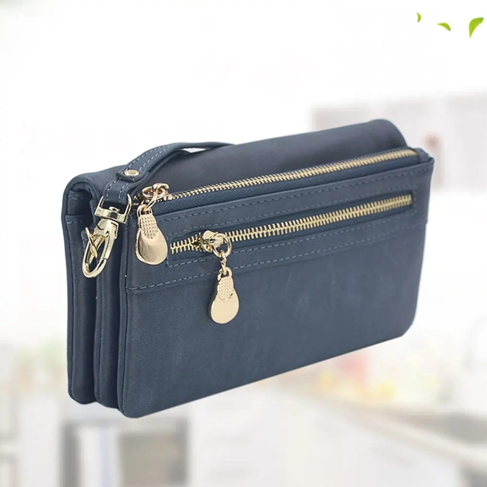 Long Wallet for Women Premium PU Material Multiple Card Slots Zipper Closure Lightweight Handbag Organizer Storage Pouch Black