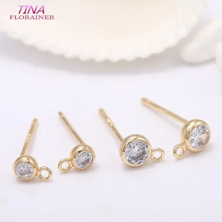 6PCS New Design 14K Gold Color Brass with Zircon Hooks Hole Round Stud Earrings Pins High Quality Jewellery Accessories