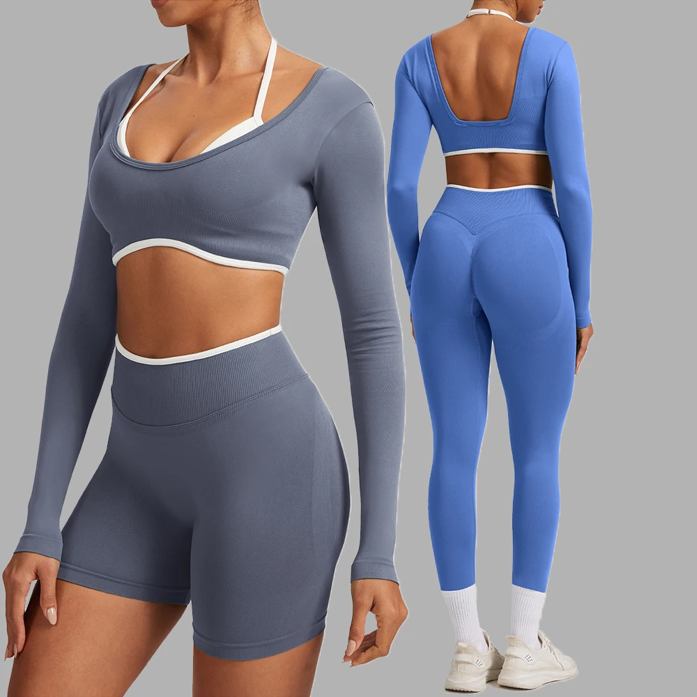 

Sportswear 2PCS Seamless Yoga Set Gym Fitness Suit Women Yoga Tracksuits Workout Gym Clothes Crop Top Sports Leggings Suit