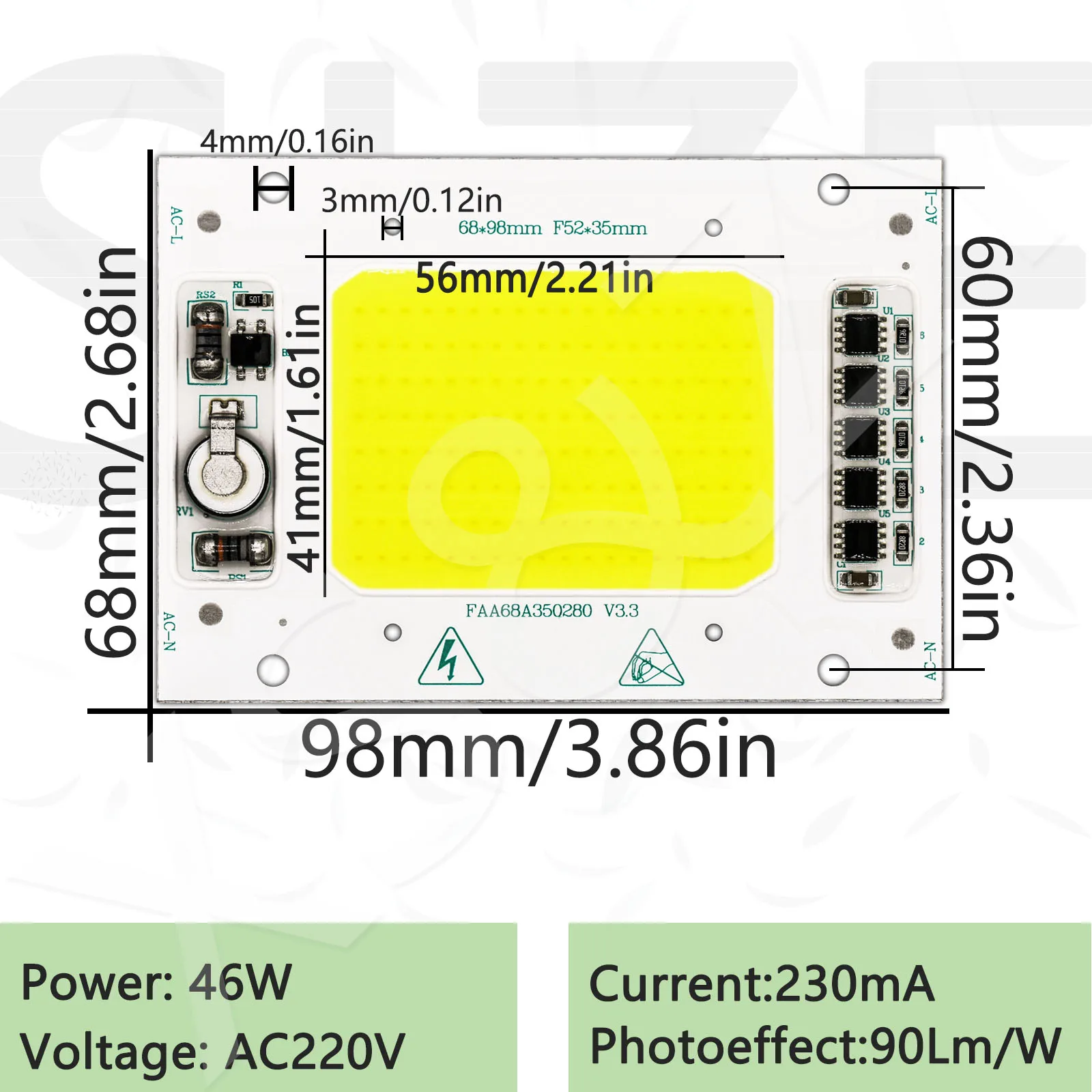 LED Integrated LED Bead Light COB Chip 220V Do Not Require Driving 46W White Accessories 6898mm 230mA For Floodlight Outdoor DIY