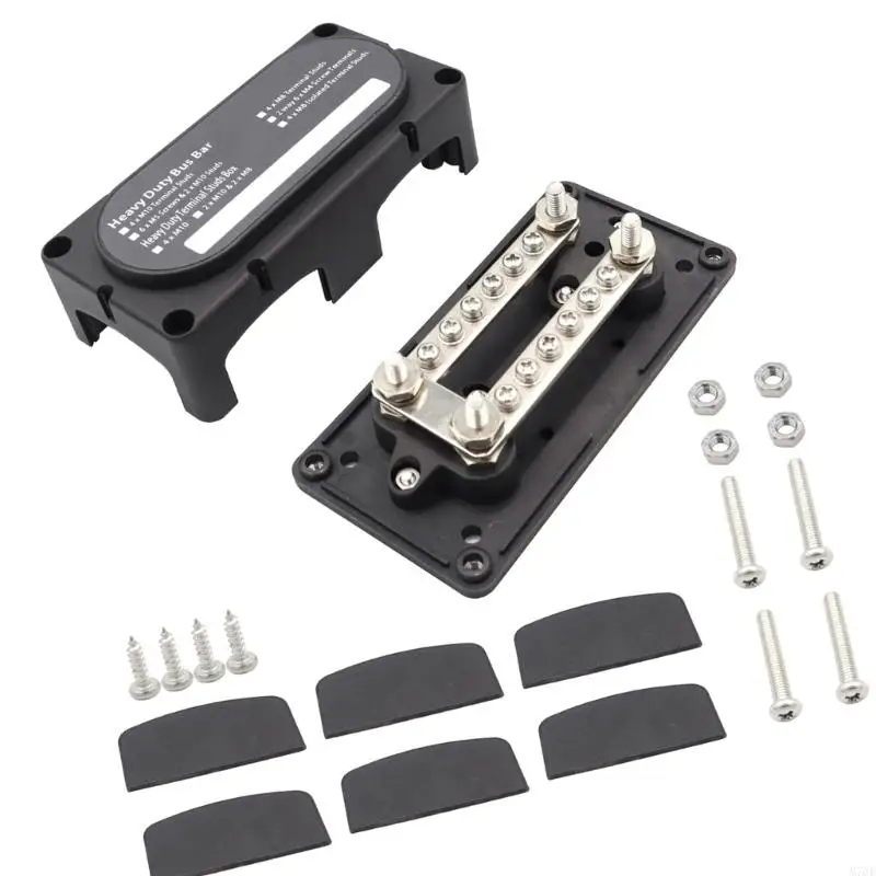 M76E Marine Battery Bus Bar Box 100A with 4 Main Terminal Posts, 12 Connection Screws and Side Cable Openings for Wiring