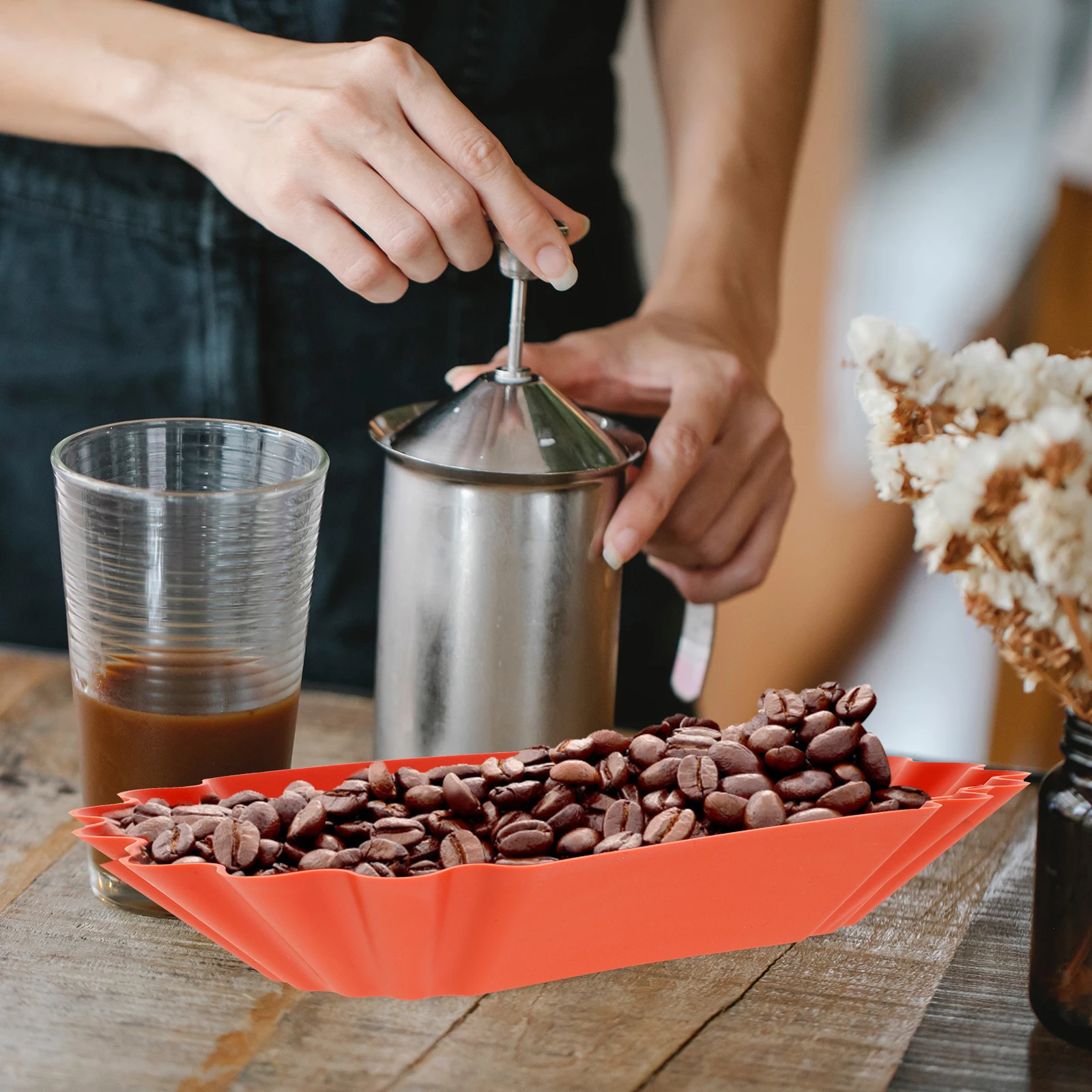 

4pcs Coffee Sample Plates Thick Bottom Stable Plastic Bean Trays for Kitchen Restaurant Food Serving Snack Storage Slope Edge