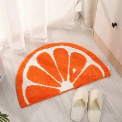 Alfombrillas de baño antideslizantes para interiores, Alfombra de baño de rebanada de fruta media redonda de limón, alfombra naranja acogedora, alfombras de baño amarillas esponjosas, felpudo lindo