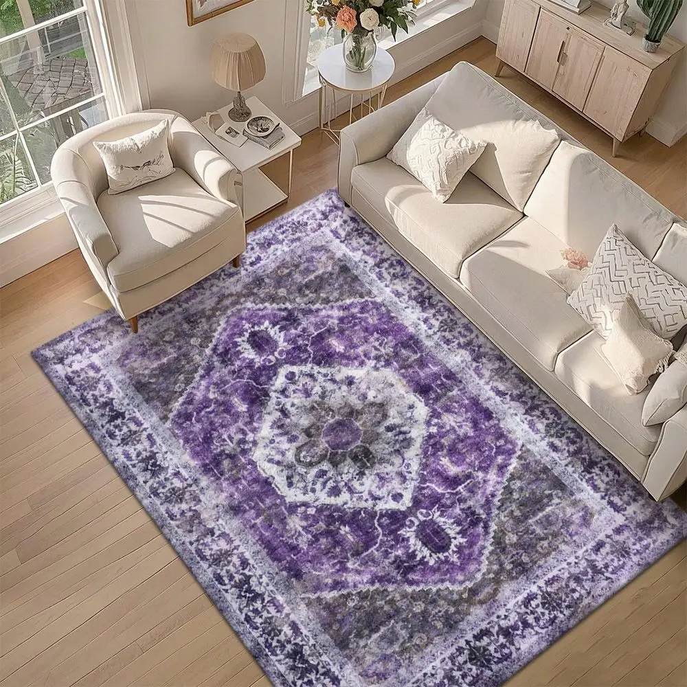 

Soft Purple Floral Medallion Pattern Printed Large Carpet, Exquisite Carpet, Comfortable And Beautiful, Versatile Decorative St