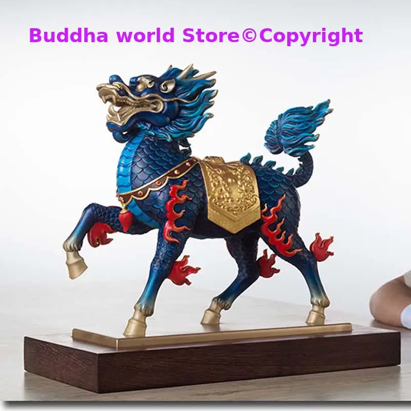 Asia high grade GOOD LUCK Mascot Bring wealth money ROYAL Dragon QI LIN Auspicious Spiritual BRONZE Sculpture ART Statue