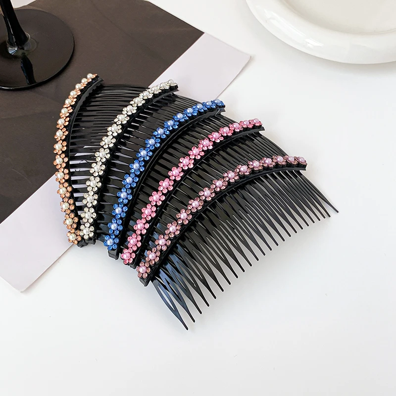 

New Handmade Hair Combs Clips Tooth Plastic Hairpin Women Side Twist Comb French Floral Pearl Hairpin Girls Hair Accessories