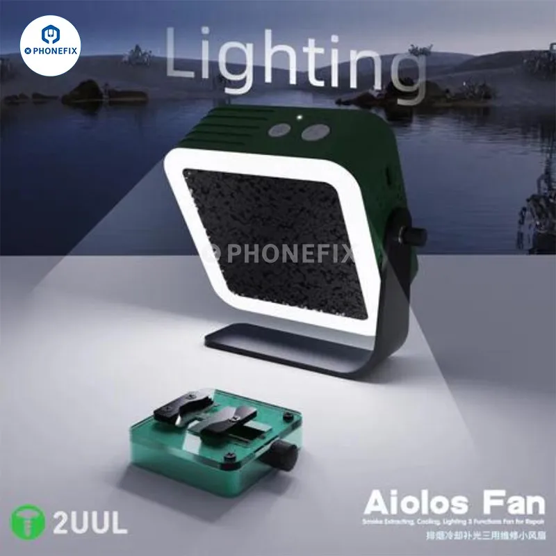 2UUL Alolos Smoke Exhaust Cooling Lighting Fan 3 IN 1 Desktop Fan USB Charging for Phones Motherboard PCB Welding Repair Tool