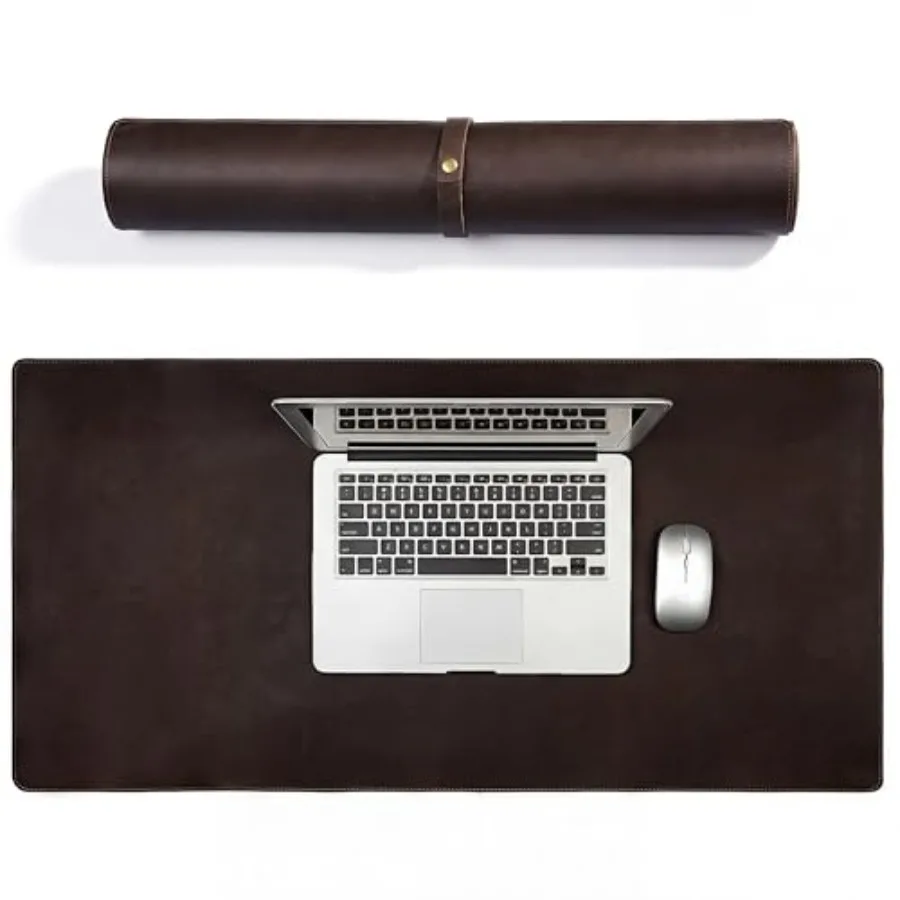 

Full Grain Genuine Leather Desk Pad Large Retro Mouse Pad 35.4" x 17.7" Vintage Leather Desk Protector Desktop Cover Non-Slip W
