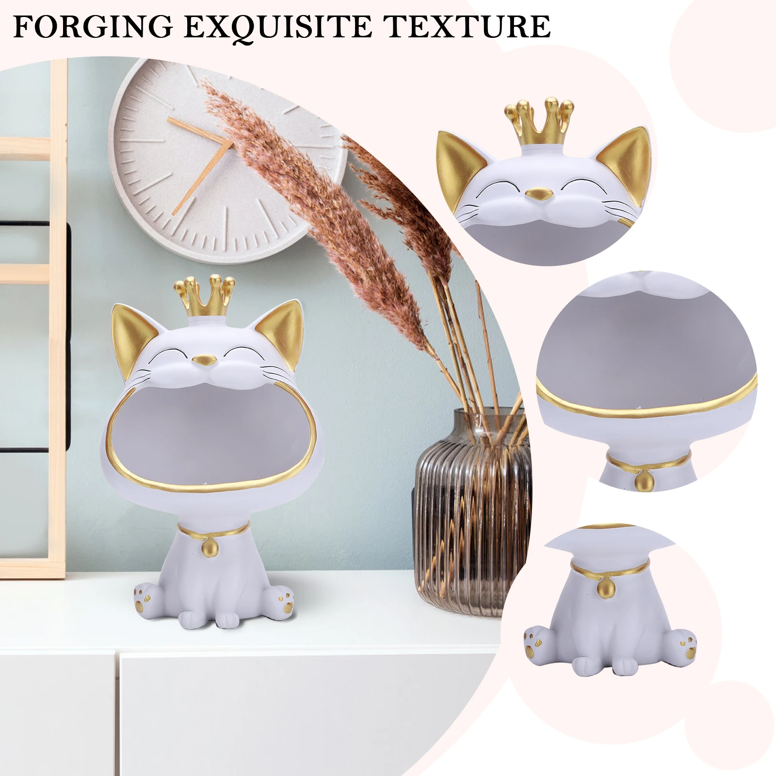 Fortune Cat Storage Sculpture Entrance Crafts Resin Animal Sculpture Non-toxic Harmless Household Supplies for Study Coffee Shop