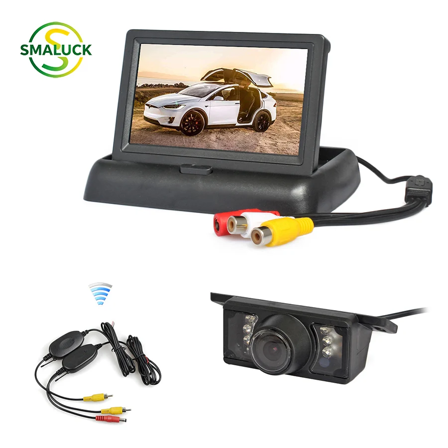 

Беспроводной складной автомобильный монитор SMALUCK 4,3 дюйма с камерой заднего вида, HD-камера заднего обзора с ИК-подсветкой для ночного видения