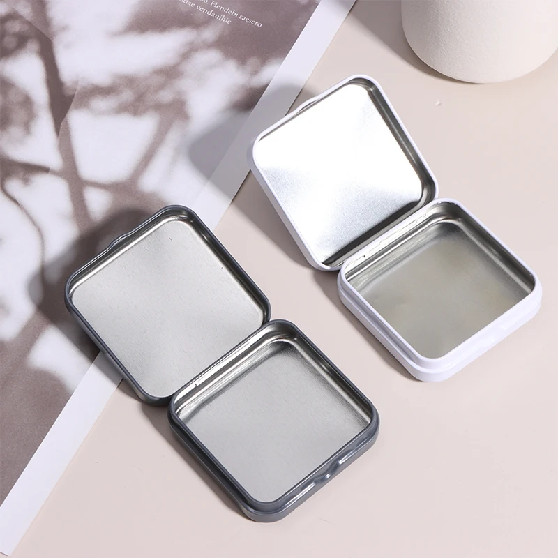 Mini Metal Tinplate Container Square Hinged Flip Storage Box Small Kit Case Jewelry Coin Candy Condom Organizer Portable Box