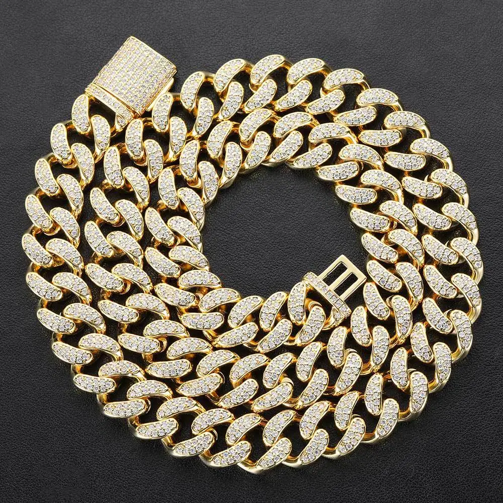 Hot Sale Men Iced Out Cuban Link Chain Hip Hop 15mm Double-row Cuban Necklace Accessories Zircon Necklace Chain Jewelry