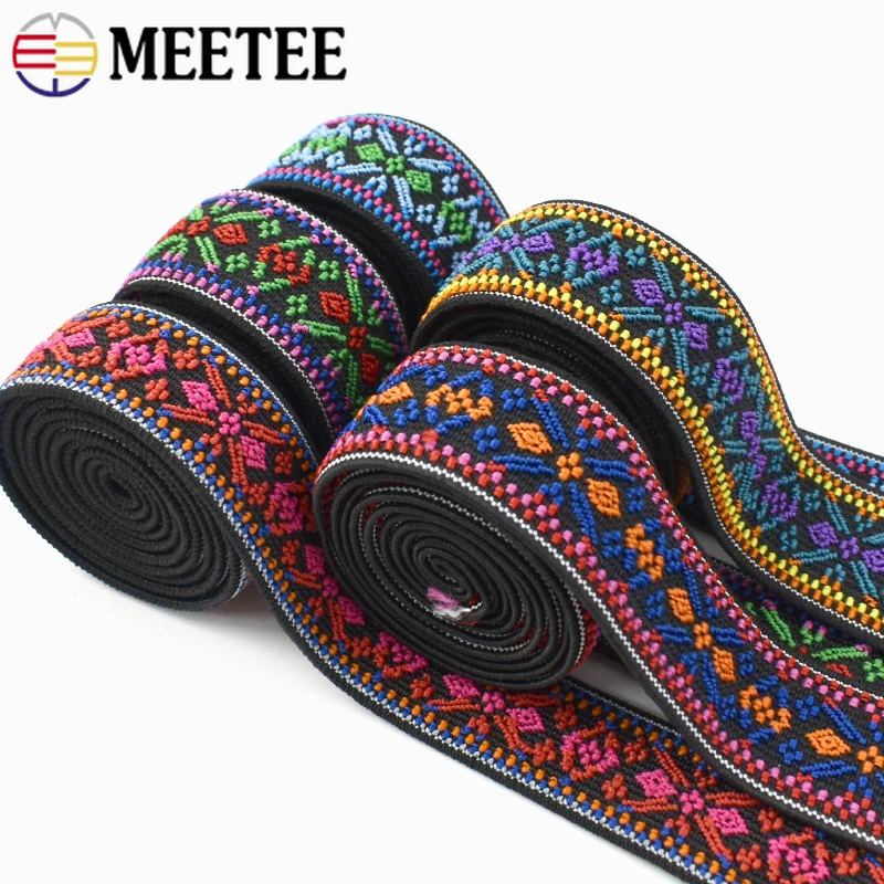 5/10Meters Colorful 25mm Jacquard Elastic Bands for Clothes Belt Ethnic Polyester Stretch Rubber Ribbon DIY Sewing Accessories