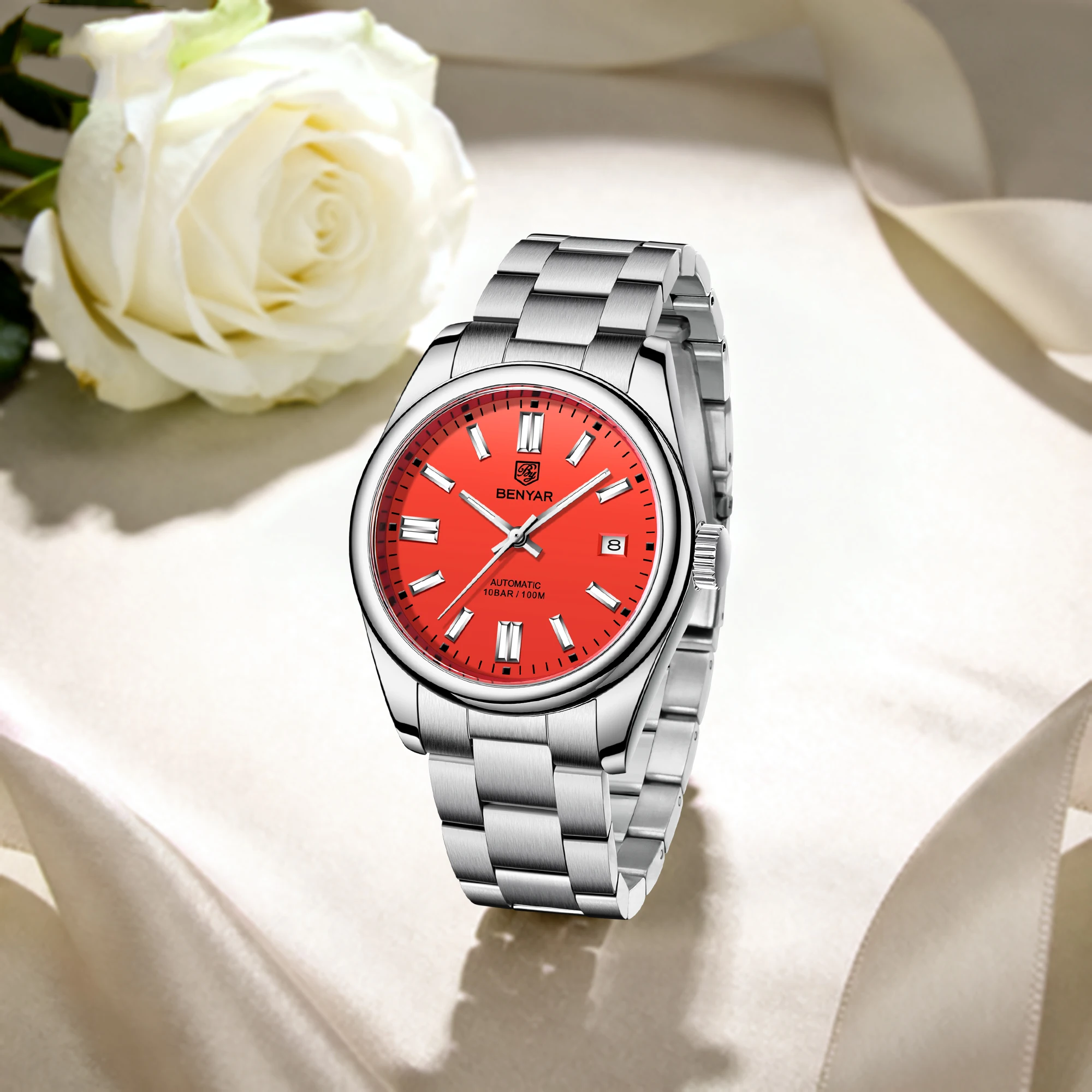 BENYAR Men's Automatic Mechanical Watch 39mm Modern Trend Casual Elegant Waterproof Luminous Watch Synthetic High Hardness Glass