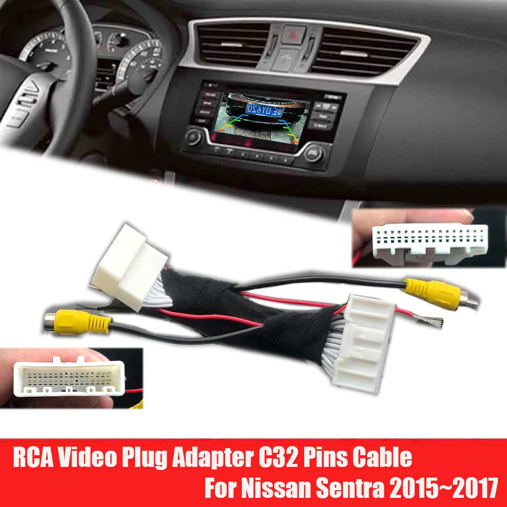 

VKAUTO Rear view Camera RCA Video Plug Adapter C32 PINS Cable For Nissan Sentra 2014~2019 With Factory Monitor Head Unit