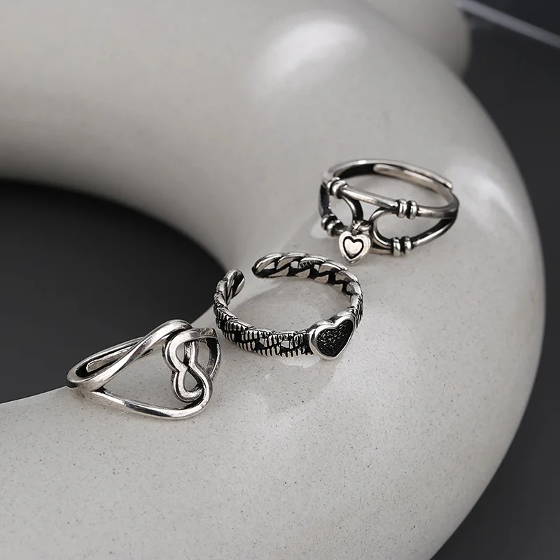 Meetsoft Silber Vintage gestapelt ausgehöhlt Zirkon Herz rezisable Ringe für Mode Frauen edlen Schmuck minimalist ischen Accessoires