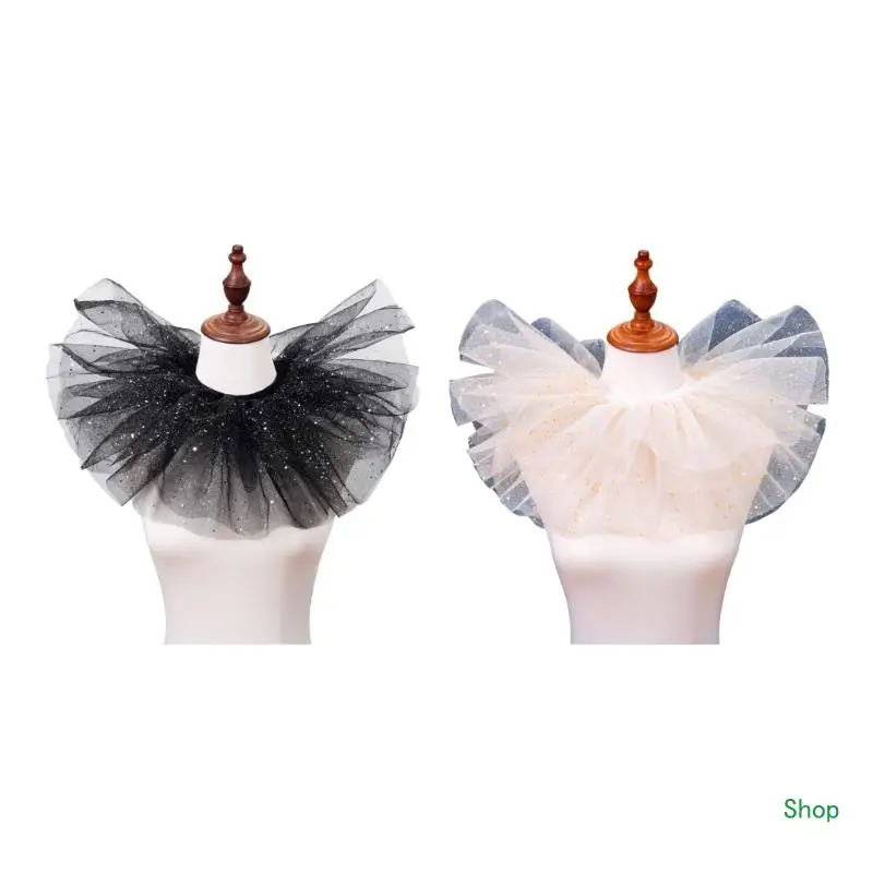 Faux col victorien en Tulle à volants, châle avec points scintillants, volants cou superposés détachables pour femmes,