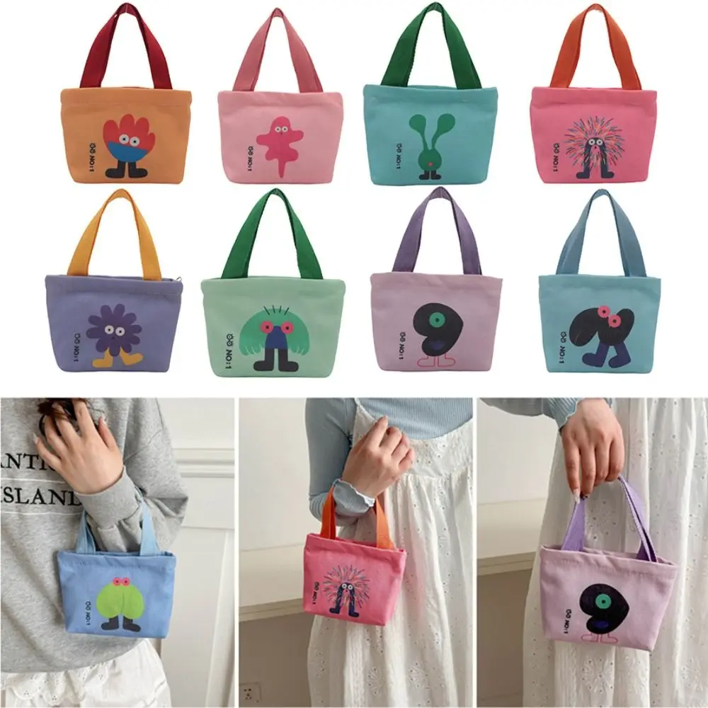 

New Mini Canvas Bag Cartoon Women's Handbag Korean Style Small Bags Cute Hand Lunch Bag Casual Tote Bags Hand Snack Bag Chang