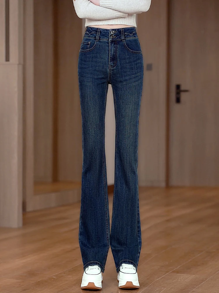 

Женские джинсы-клеш с высокой талией, весна-осень 2026, новые, маленькие размеры, облегающие, для похудения, ретро-клеш