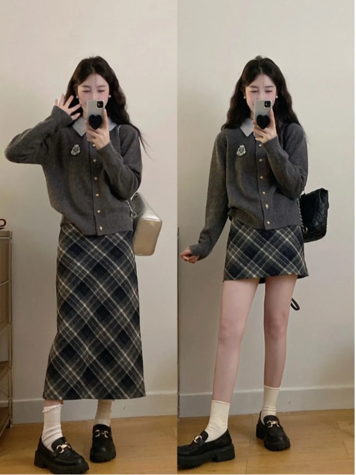 

plus Size College Style Knitted Set Women Spring Fake Two Piece Cardigan Conceal Meat Slimming Skirt Two Piece Set Fashionabl...