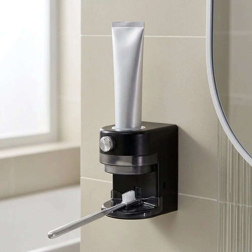 for Wall Mounted Auto Toothpaste Dispenser with Adjustable Dispense Control for Mess Free Brushing 12x10x14cm White Black