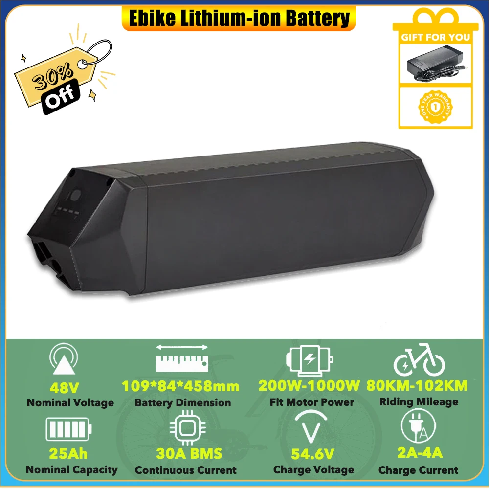 

Литий-ионный аккумулятор для электровелосипеда 48 В, 25 Ач, 1200 Втч, Reention Dorado для Magnum Cruiser Low Rider Metro Metro + Payload Peak Ranger Ui6