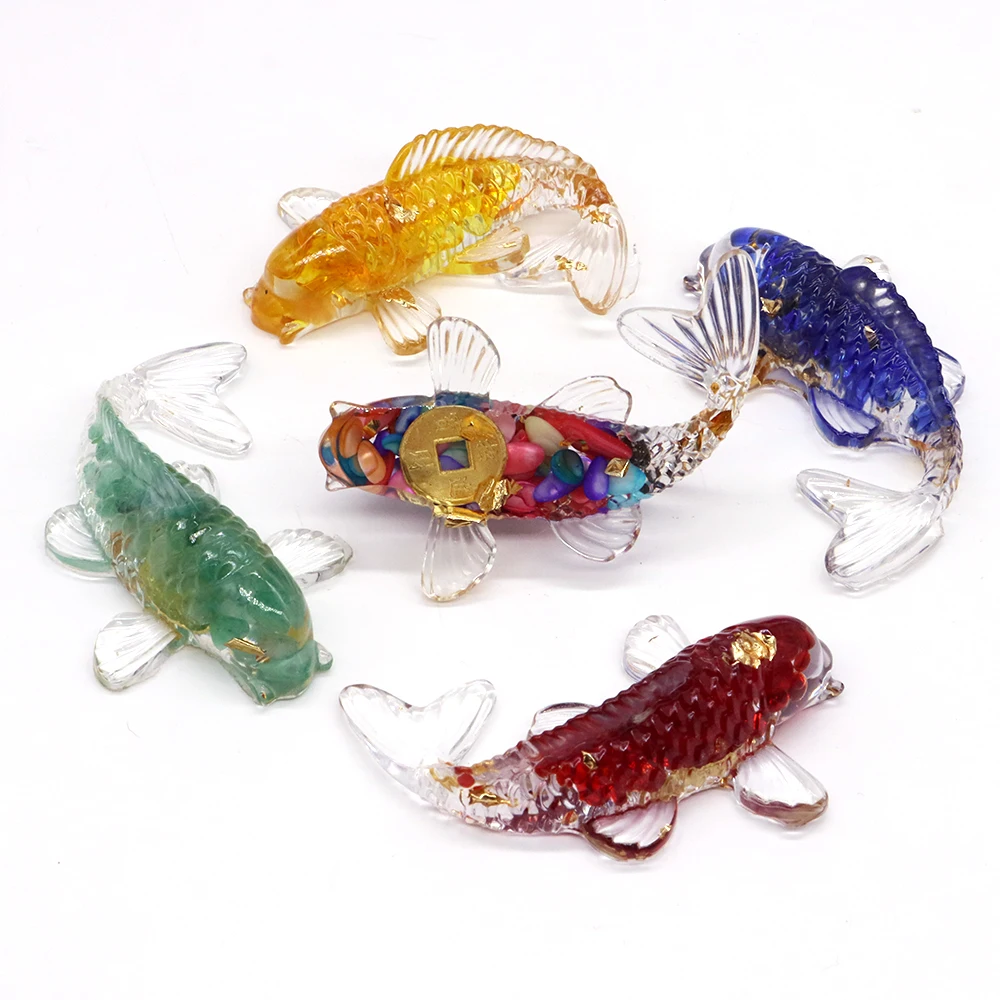 Creative Artificial Fish Ornaments Resin Natural Stone Crystal Statue Desk Craft Car Home Lucky Decoration Gift for Friends 55mm