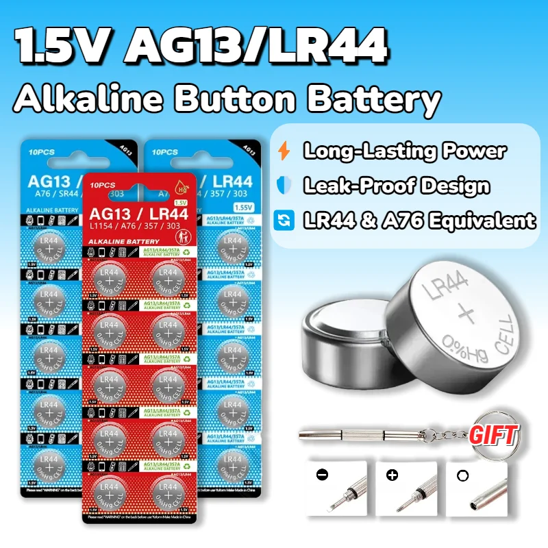 

AG13 LR44 Button Cell Battery with Extensive Compatibility for A76, L1154, SR44, 357, 303 - Ideal for Watch, Toy, Remote