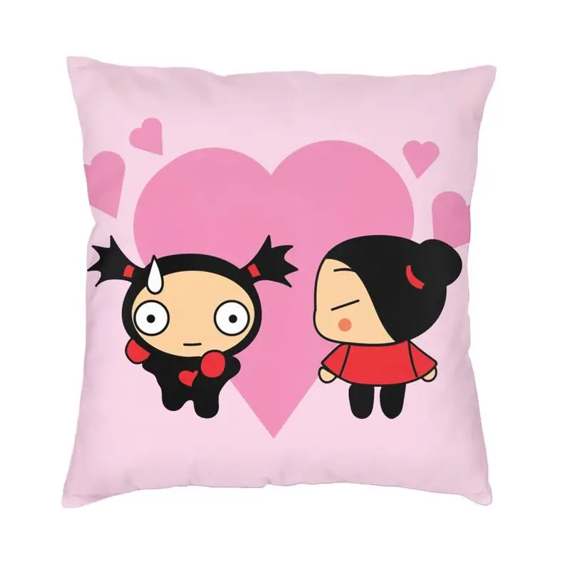 

Pucca and Garu Cushion Cover Anime Manga Soft Velvet Luxury Throw Pillow Case for Sofa