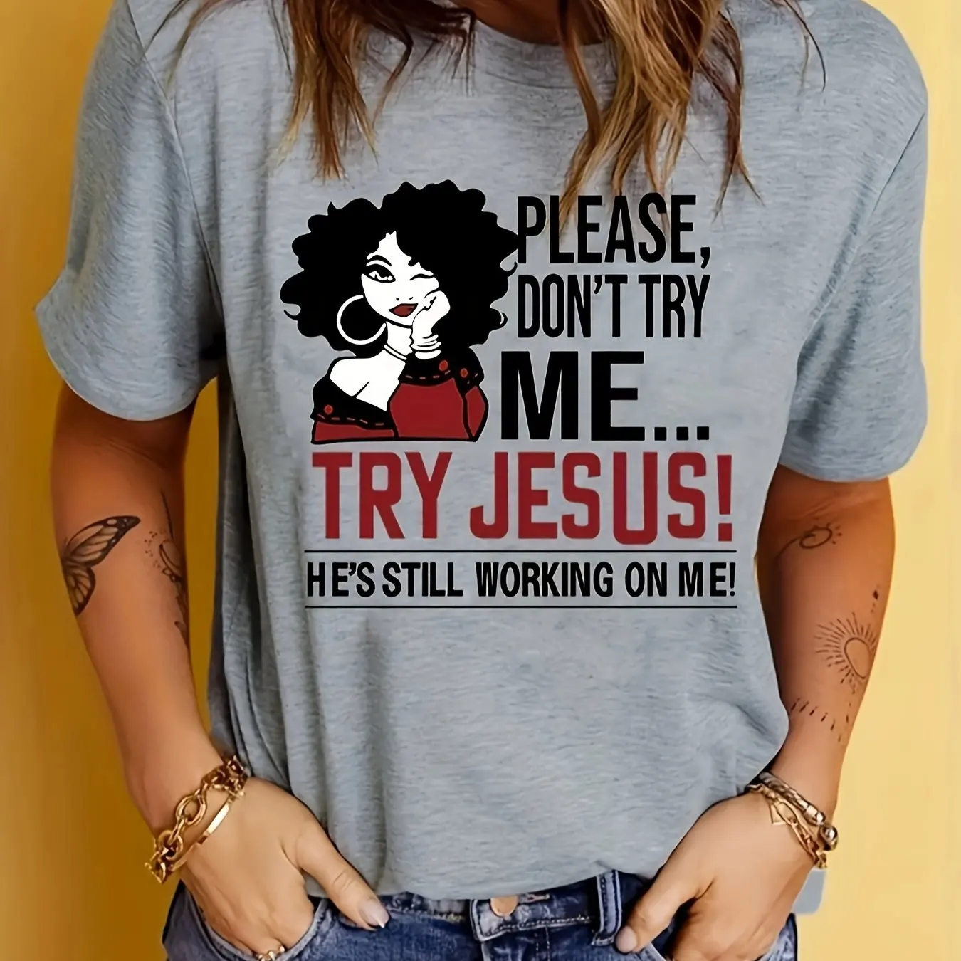 2024 Try Jesus Print T-Shirt, Short Sleeve Casual Top for Summer & Spring Women's Clothing Kids Tops Tee Fashion Short Sleeve