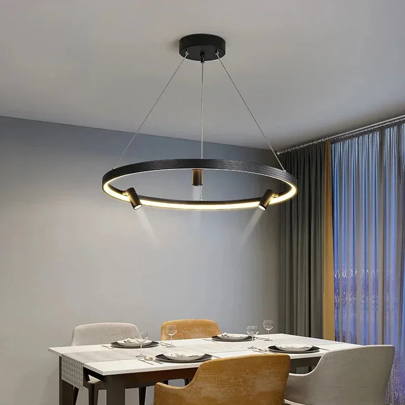 Modern Minimalist Aluminium Rotundity Ring LED Pendant Lamps Living Room Hall Restaurant Bedroom