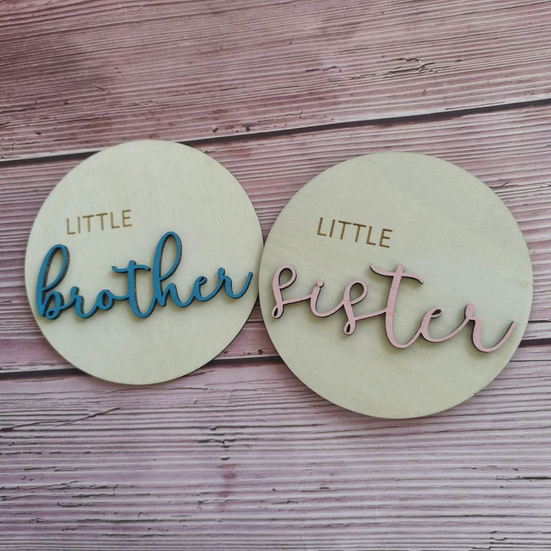 1pcs 2-Sided Gender Reveal Sign | Wooden Sign | Birth Announcement | Gender Announcement | little brother | little sister