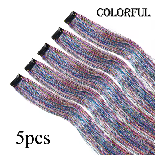 Shiny Sparkle Hair Extension Clip In Hair Tinsel Glitter Fairy Hair Tinsel Kit Heat Resistant 5Pcs Hair Streak Synthetic Hair - Image 11