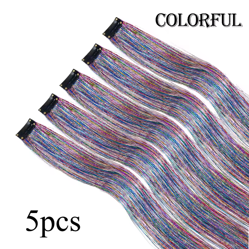 Shiny Sparkle Hair Extension Clip In Hair Tinsel Glitter Fairy Hair Tinsel Kit Heat Resistant 5Pcs Hair Streak Synthetic Hair - Image 11