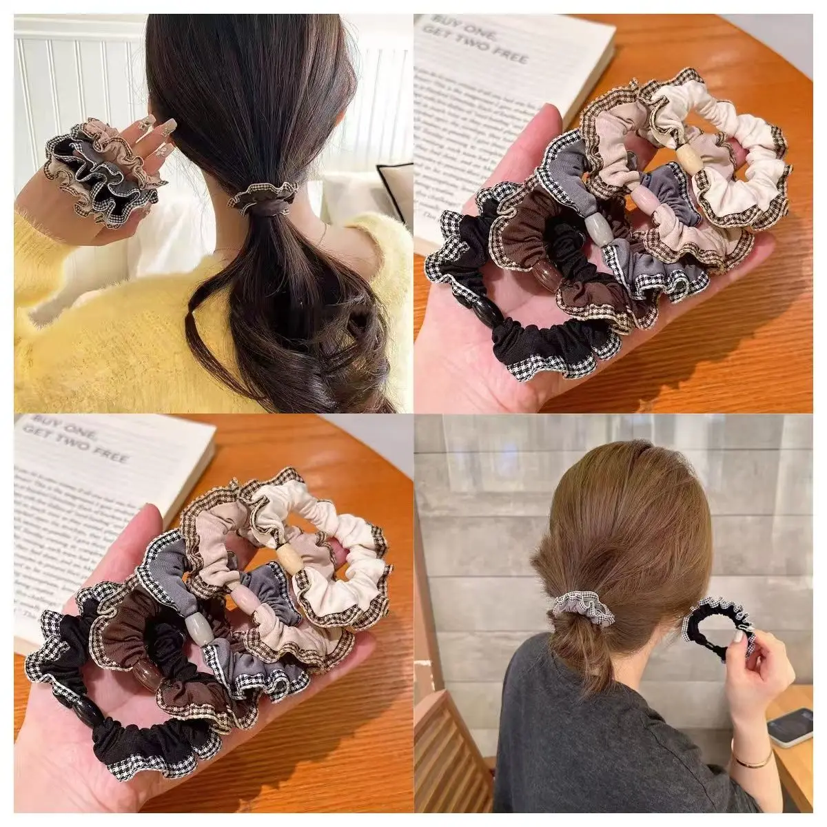 

Plaid Basic Hair Rope Large Intestine Hair Ring For Women high-end high-elastic Hair Tie Ponytail Hair Rope Hair Accessories