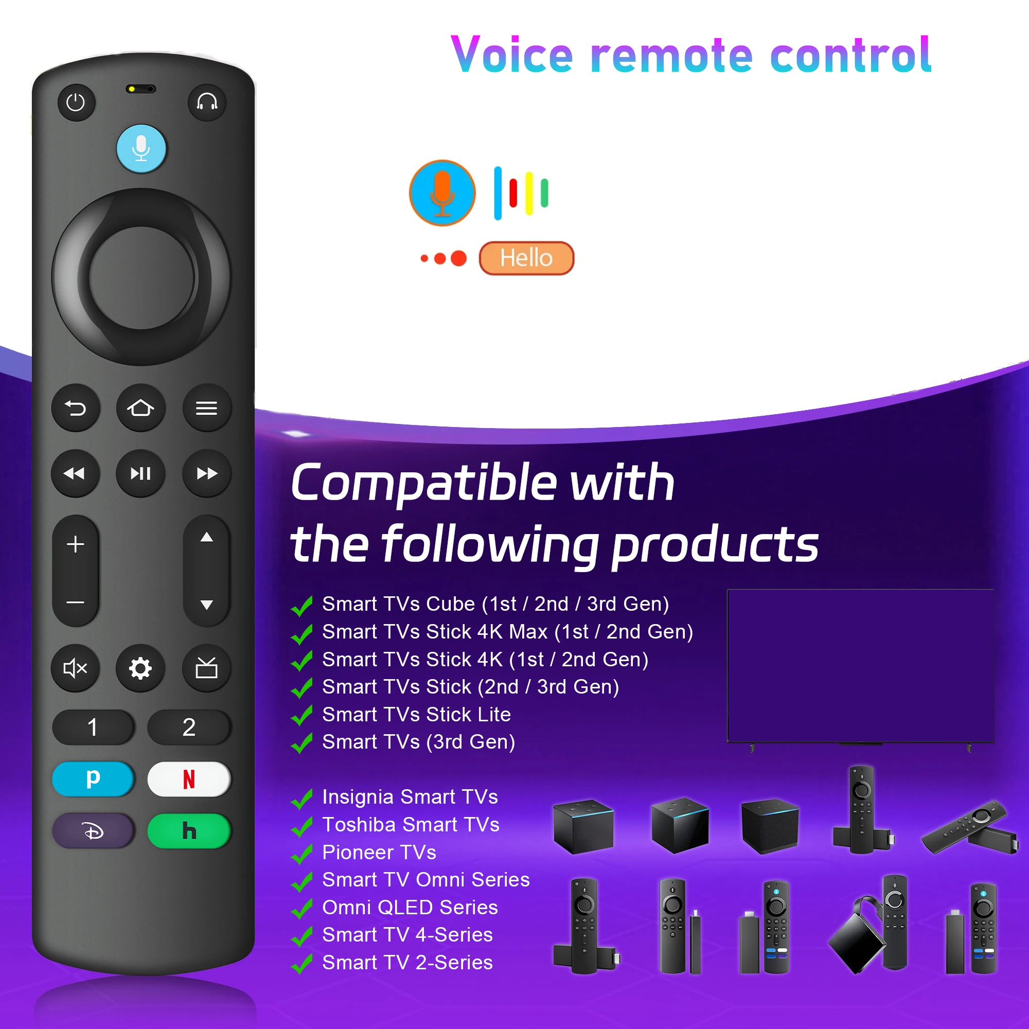 Ersatz-Sprachfernbedienung Kompatibel mit Fire TV Stick TV Cube Fire TV Stick Lite Ersatz-Smart-Sprachfernbedienung