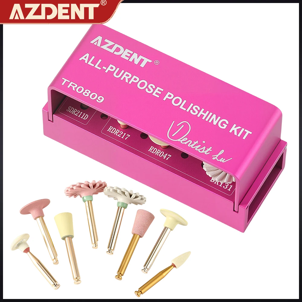 

8PCS/Set AZDENT Dental Composite Polishing Kit Zirconia Restoration Diamond High-Gloss Pre-Polishing RA2.35mm for Contra Angle