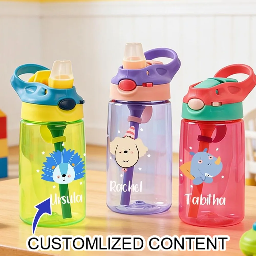 Personalized Cartoon Animal Student Water Cup, Customized Name Straw Cup, School Portable Drinking Cup, Outdoor Activities.