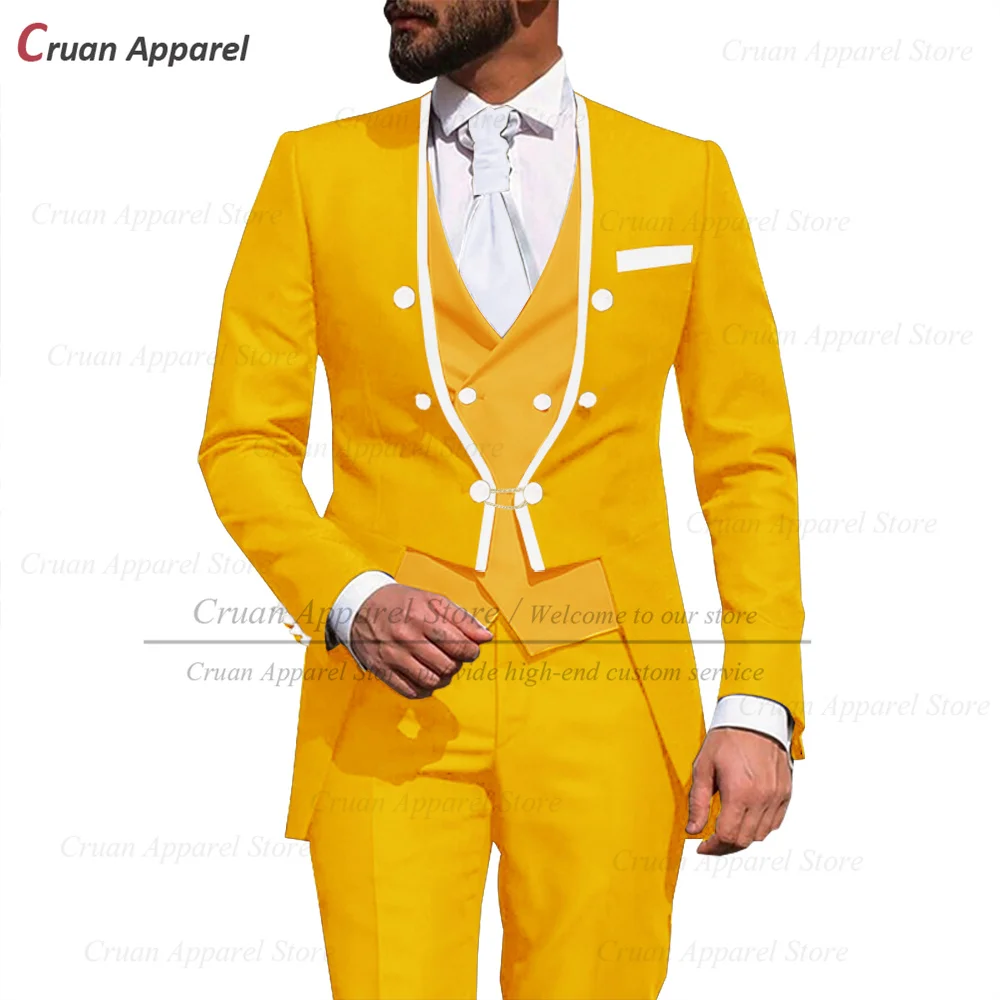 Fuchsia Suit for Men Slim fit Elegant Evening Dinner Wedding Tuxedos Tailor-made Blazer Vest Pants 3 Piece Set Singers Jackets