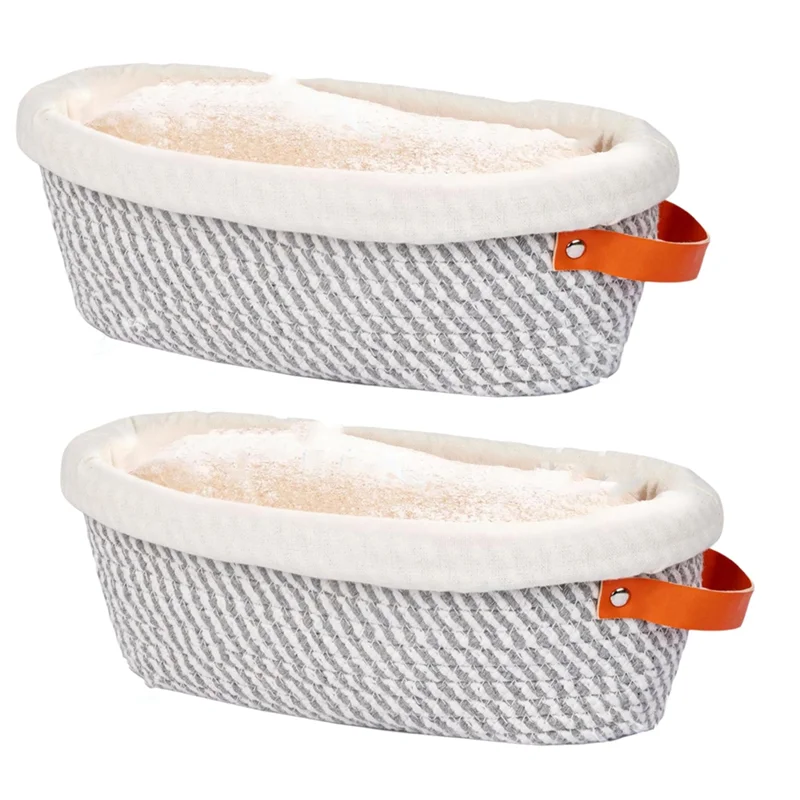 

ABKY-Oval Banneton Bread Proofing Basket In Cotton Rope, 2Pcs Set With Liners& Covers For Artisan Bread Baking