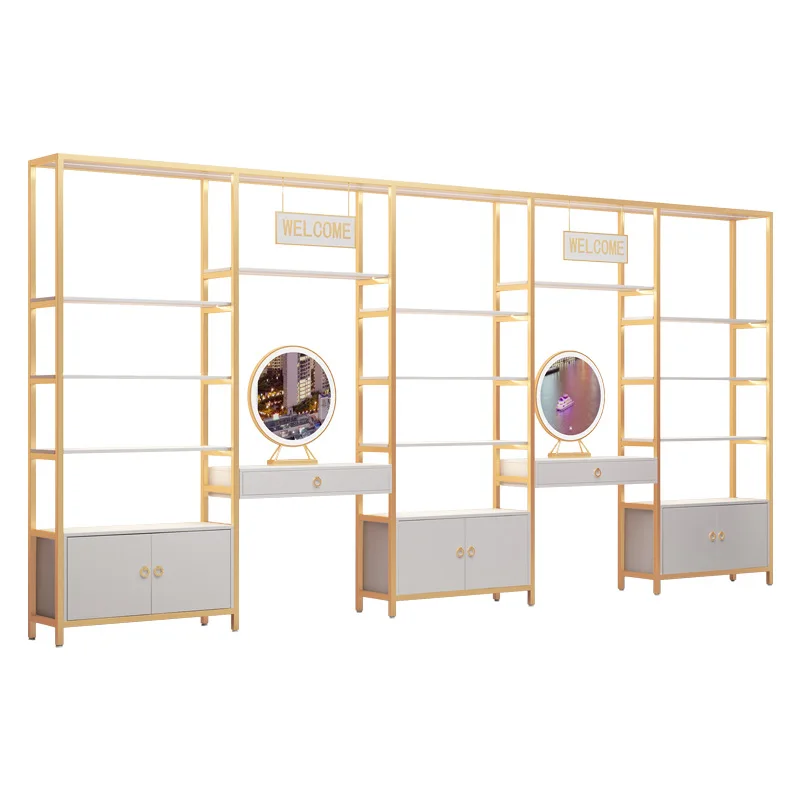 

Cosmetics Display Cabinet Beauty Salon Makeup Skin Care Products Cabinet Shelf with Mirror Nail Shop Shelf Display