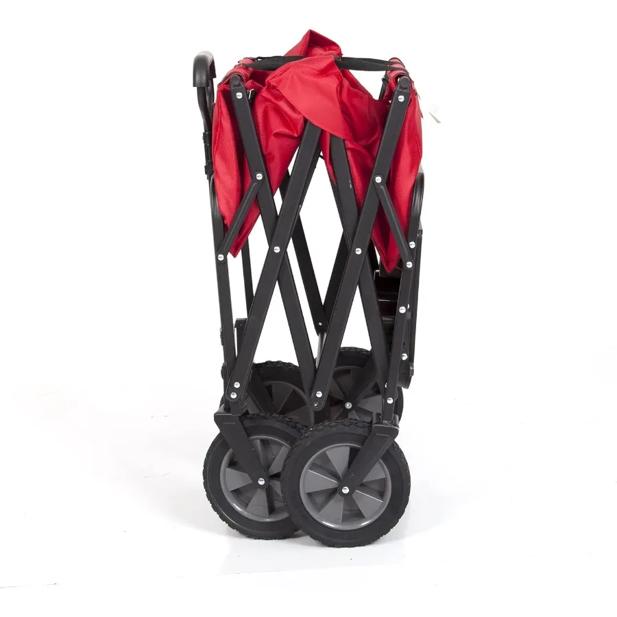 MACSPORTS Zusammenklappbarer Outdoor-Utility-Wagen mit Klapptisch und Getränkehalter, leuchtend rot