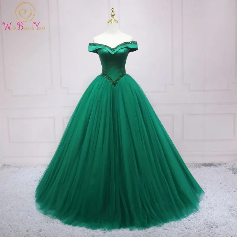 Green Quinceanera Dress 2023 Tulle Off Shoulder Beaded Ball Gown Floor Length Long Evening Prom Party Gown Stock