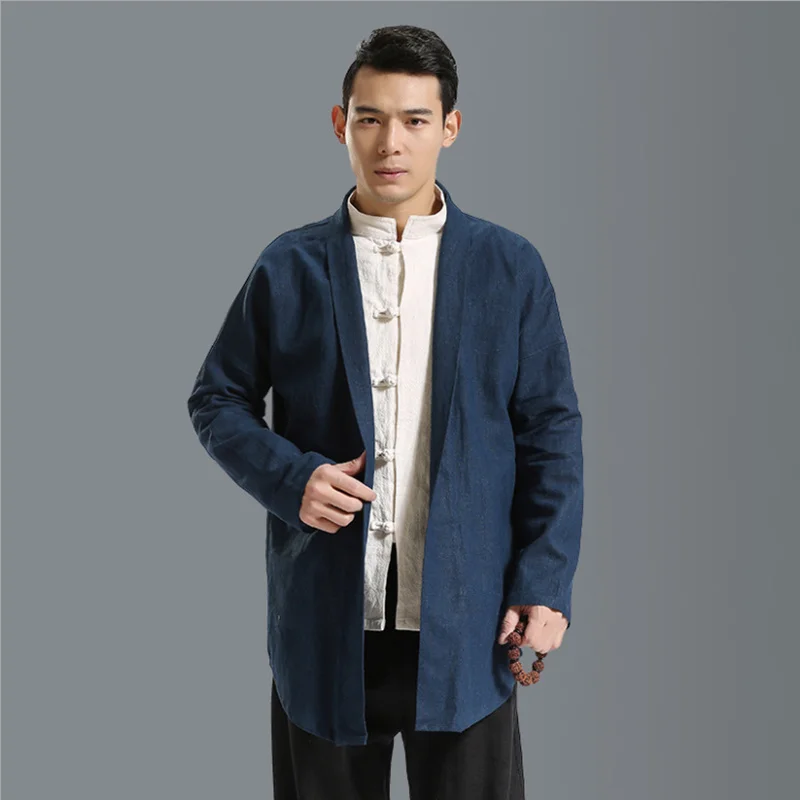 

Spring Autum Chinese Style pure linen wind breaker raincoat mianyiwaitao jacket coat Trench Coat Men Overcoat M-XL 3colors