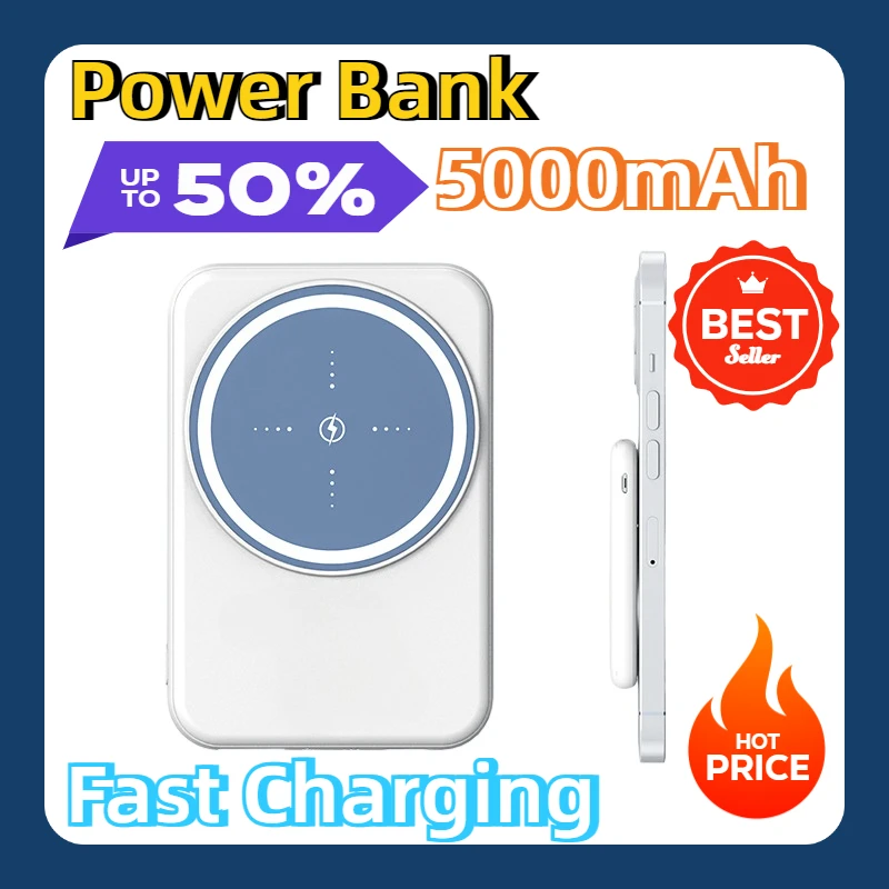 For iPhone Huawei Samsung 2024 New  5000mAh Wireless Magnetic Power Bank Super Fast Charging Portable Battery Charger