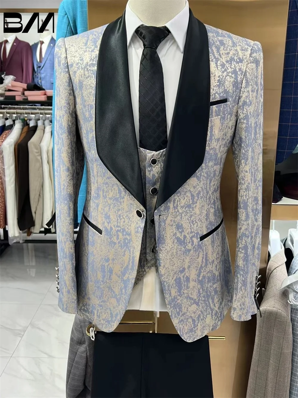 BRLMALL-Conjunto de traje para hombre para reuniones formales de oficina, bonito traje de boda, traje de fiesta, Blazers, pantalón, chaleco, traje estampado de moda