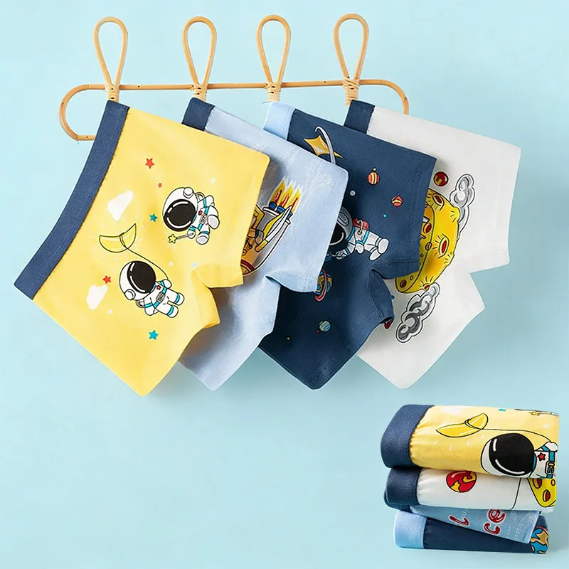 4-Piece Toddler Boys Boxer Briefs Breathable Children Trunks Underwear Comfortable Cotton Kids Boxers Shorts For Boys Aged 2-13