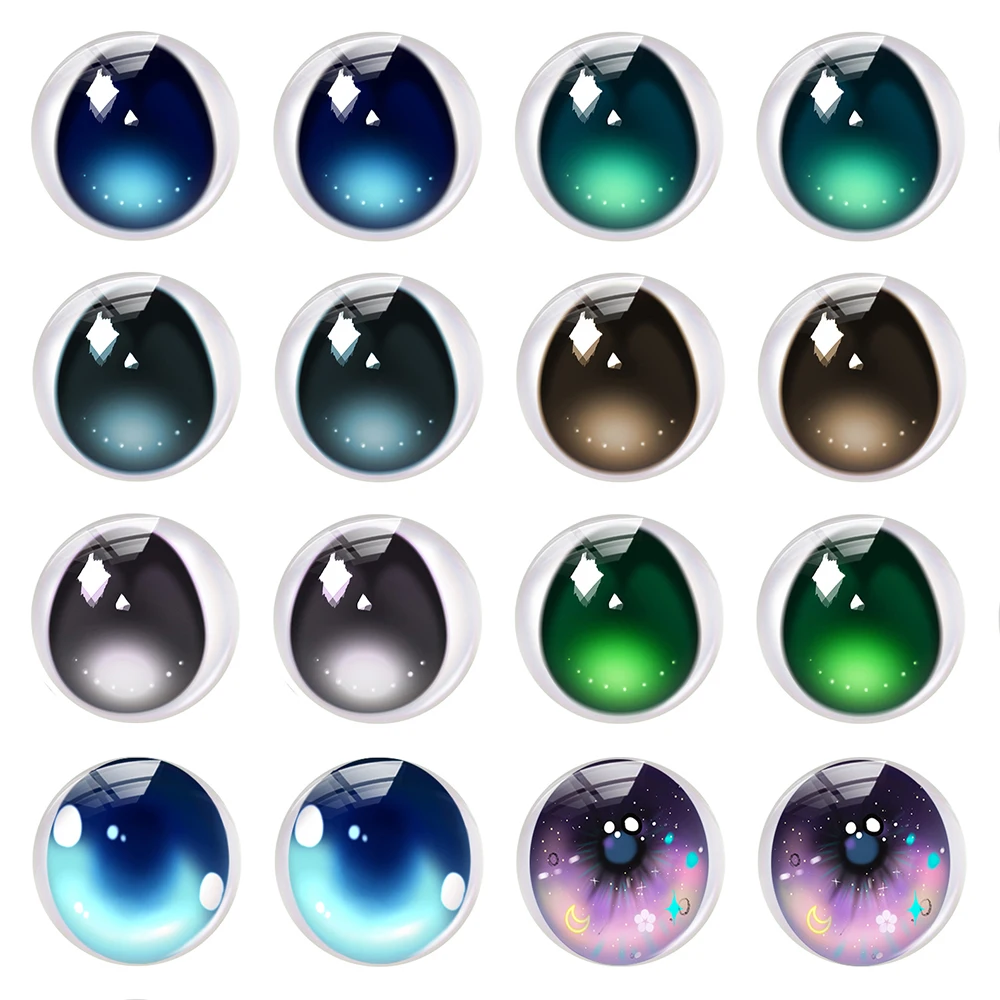 Cabochon en verre rond bleu, motif yeux de poupée de dessin animé, pour la fabrication de bijoux DIY